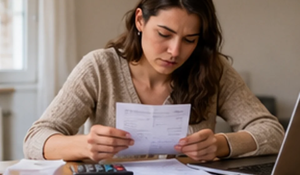 Running kitchen tap with a household bill on the counter