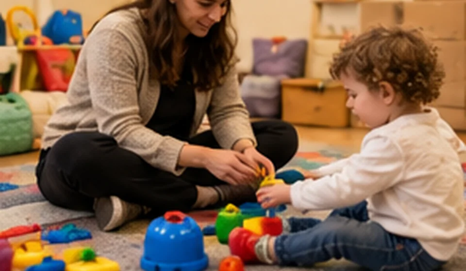 Jouets d'enfant posés dans une salle de jeux lumineuse
