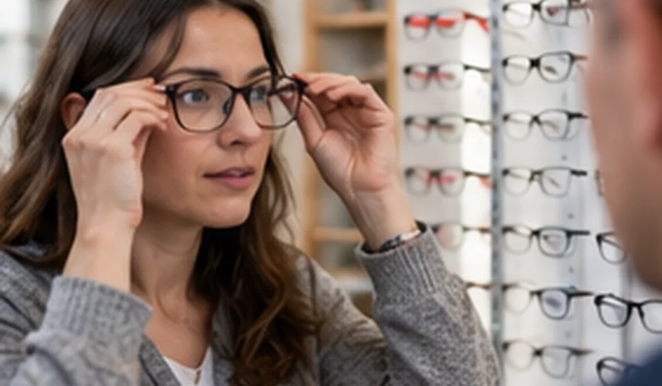 Paire de lunettes posée sur une ordonnance chez un opticien