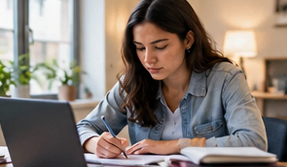 Person checking a credit report on a laptop at home